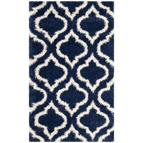 Flowers First 3 x 5 ft. Hudson Shag Power Loomed Rug, Navy & Ivory - Small Rectangle FL1892386 - main